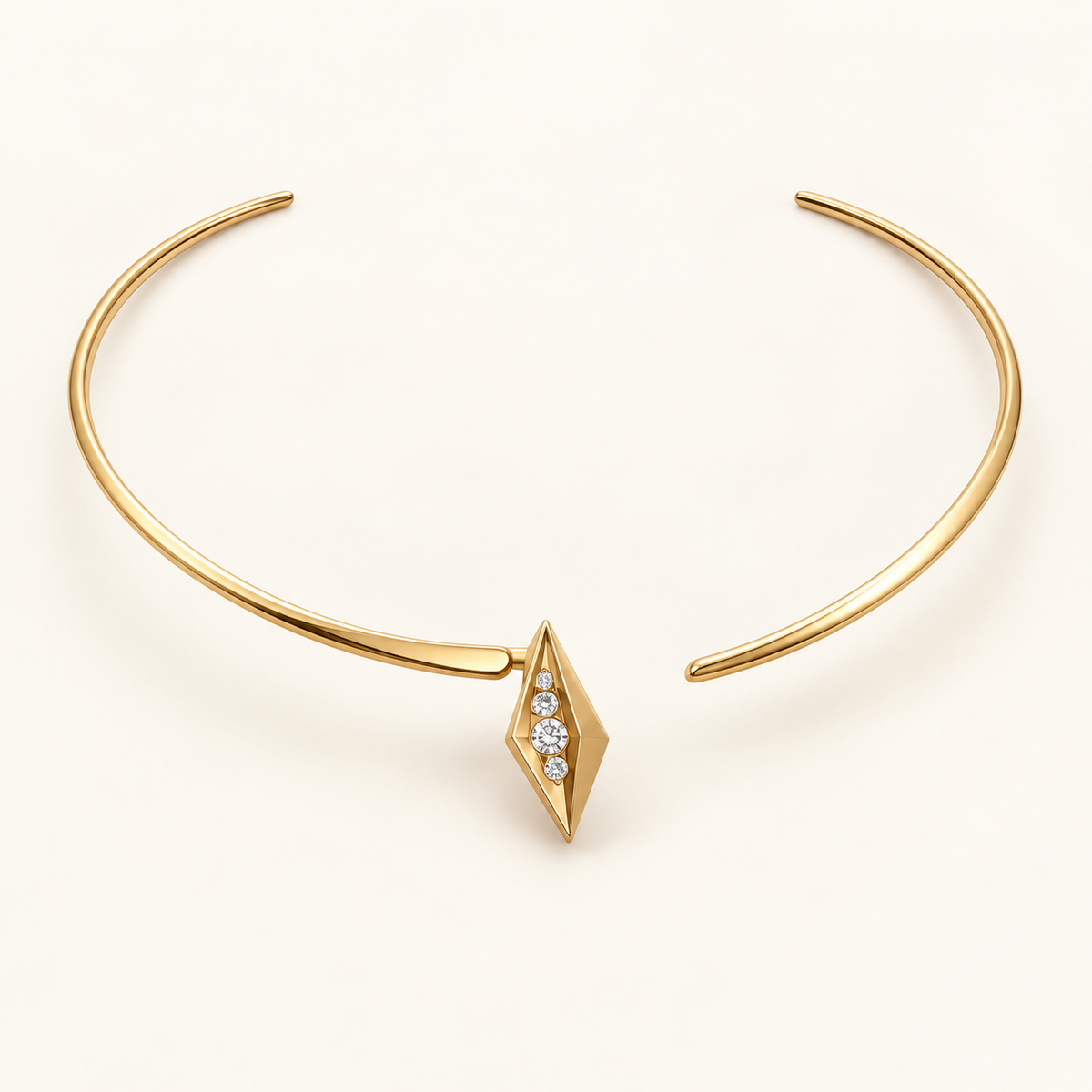 Akasha Diamond Torque, a gold, white geometric necklace