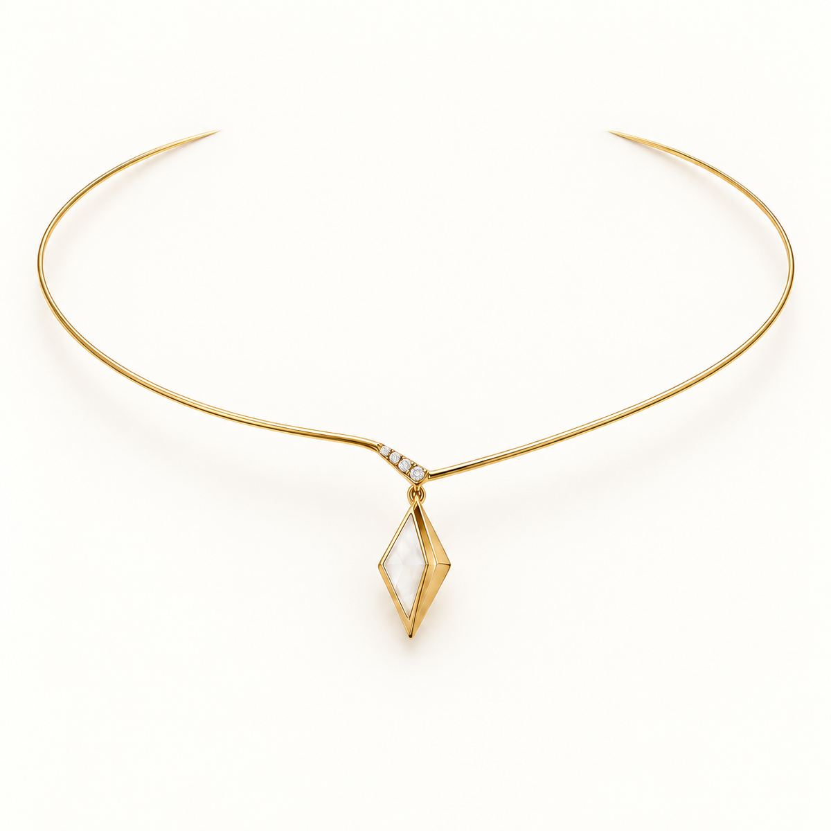 Lune Blanche Torque, a gold, white geometric necklace