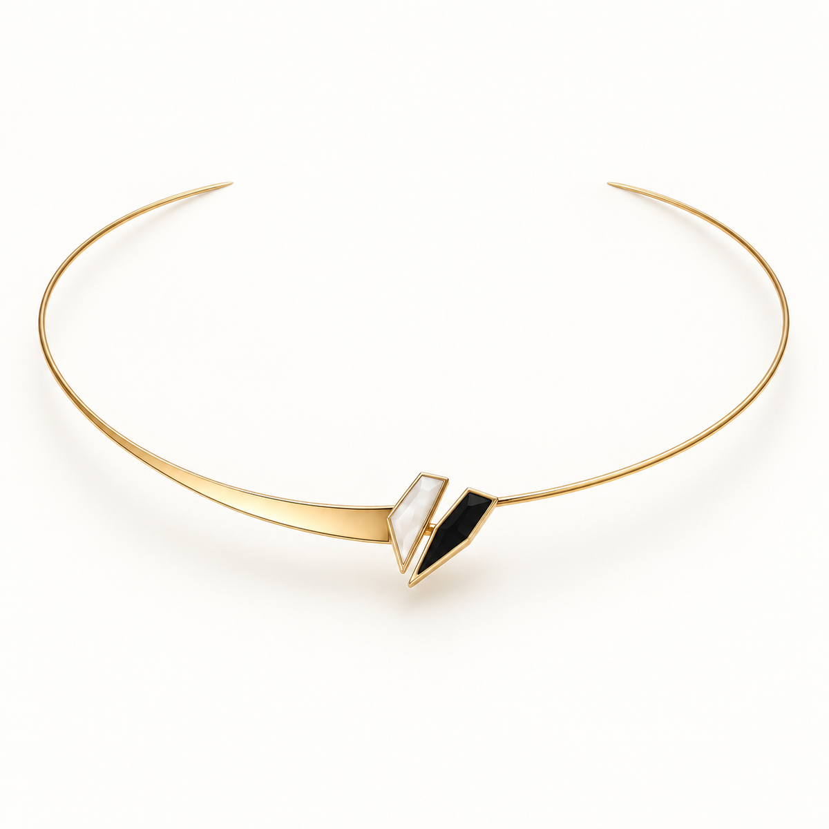 Yin Noir Duo Collar, a black, gold, white geometric necklace