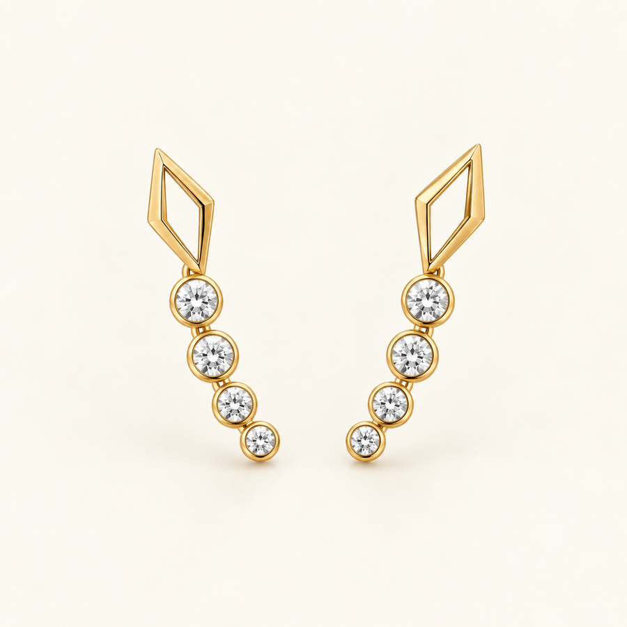 Cassiopeia Ear Climbers, a gold, white geometric earrings