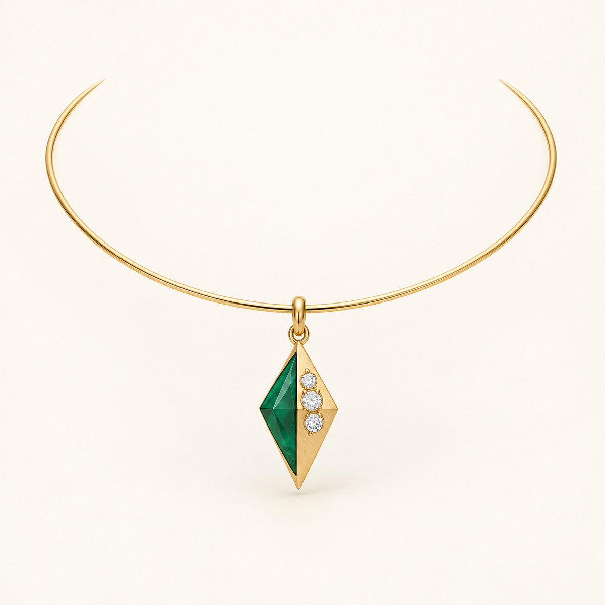 Samira Emerald Torque, a green, gold, white geometric necklace