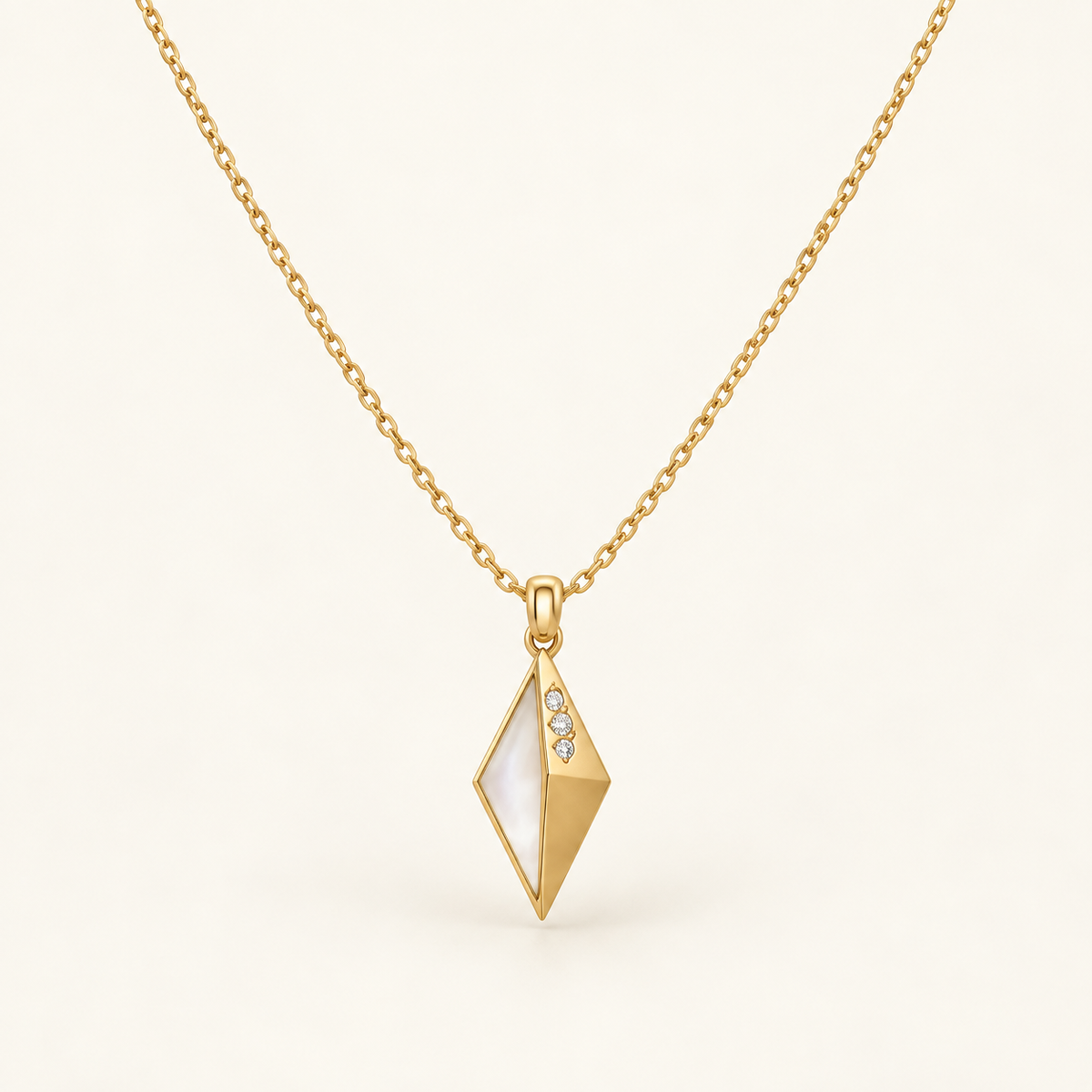 Moon Temple Pendant, a gold, white geometric necklace