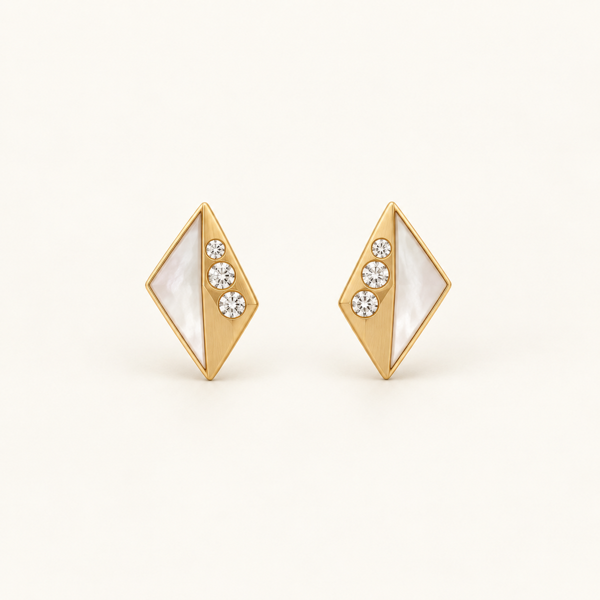 Lumina Prism Studs, a gold, white geometric earrings