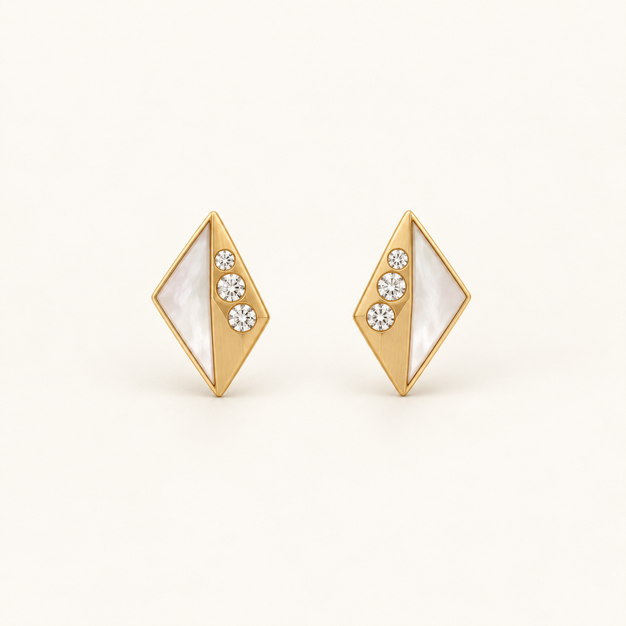 Lumina Prism Studs, a gold, white geometric earrings