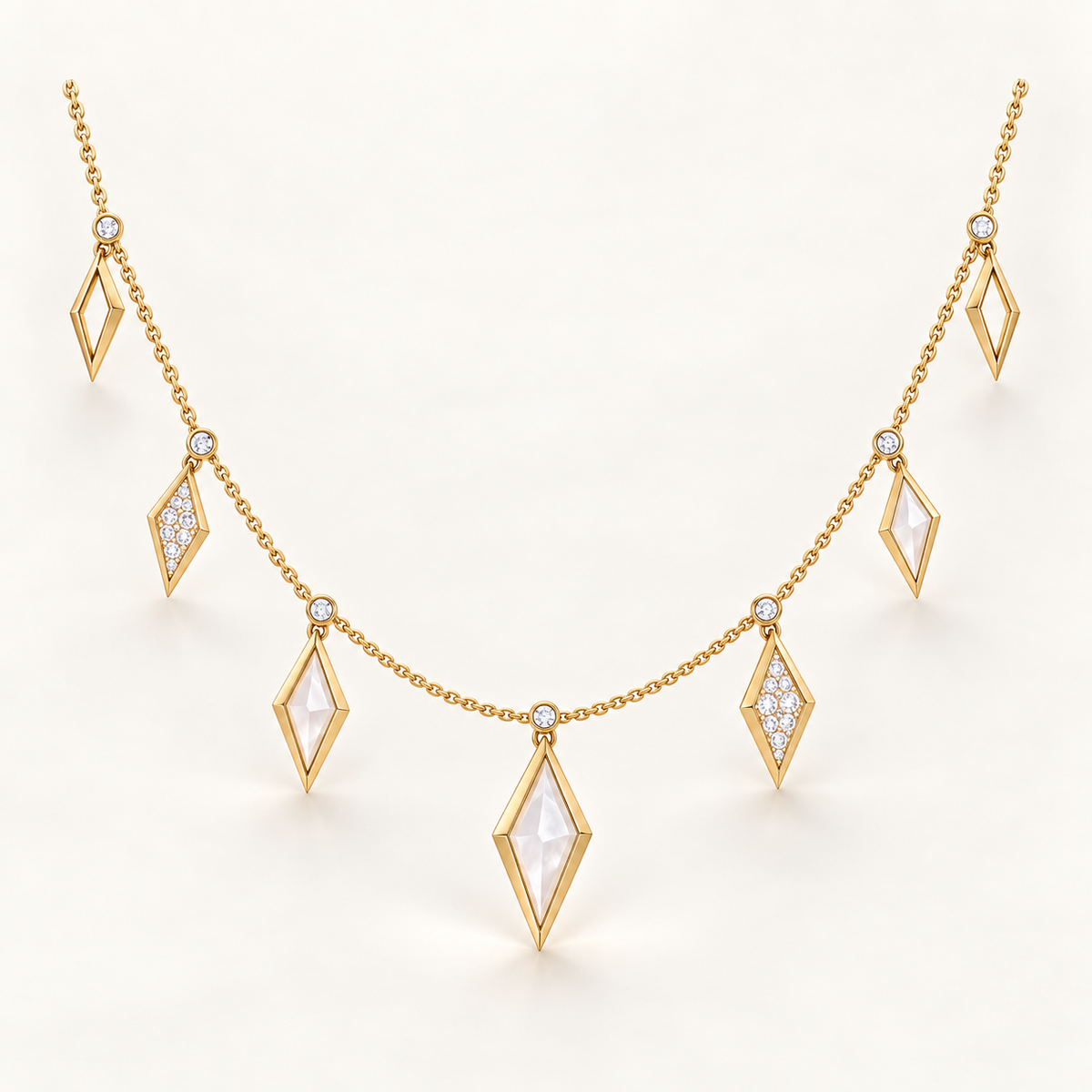 Alhambra Seven-Charm Necklace, a gold, white geometric necklace