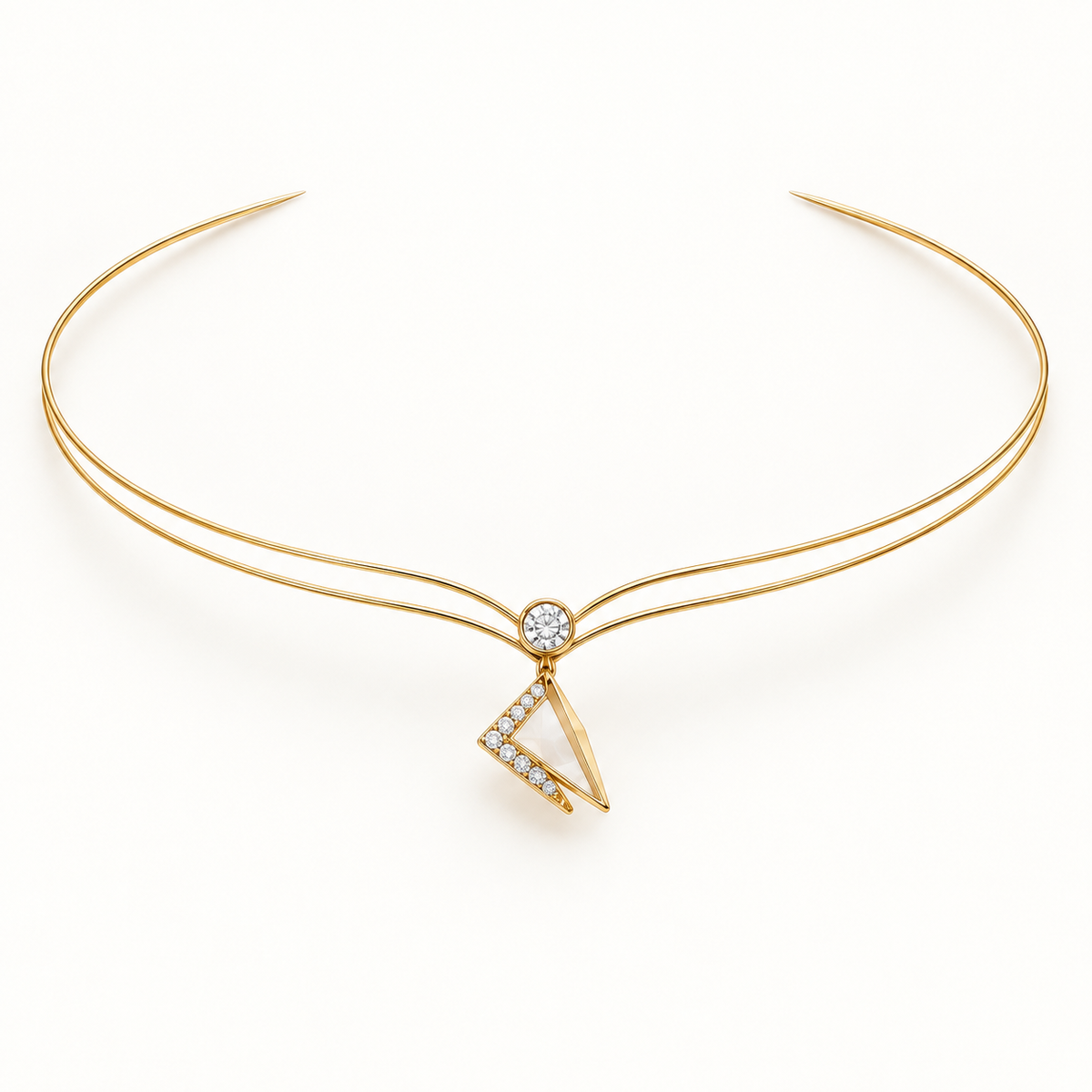 Seraph Double-Wire Torque, a gold, white geometric necklace